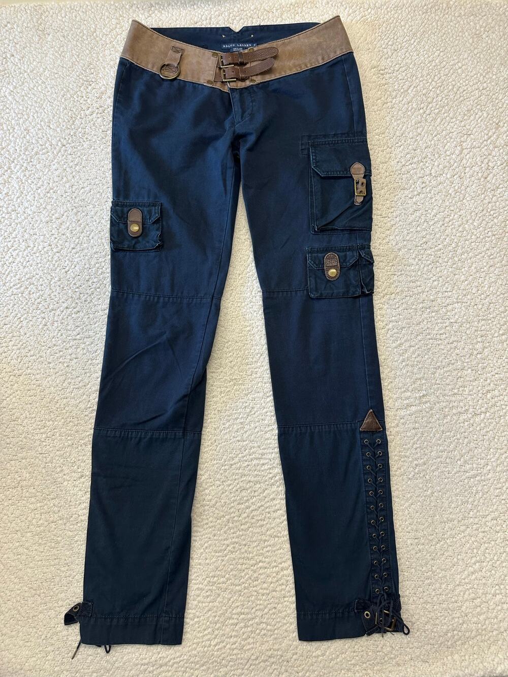 Vintage Ralph Lauren Leather Trim Cargo Pants Size 8